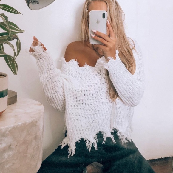 American Threads Sweaters - NWOT White Distressed Sweater